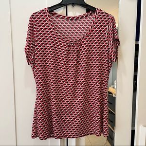 Worthington Red and Black Diamond Print Top Size XL
